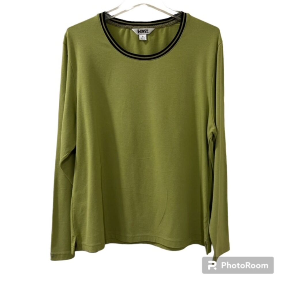 Vintage 90s Blast Womens XL Olive Green Scoop Neck Stretch Long Sleeve Top